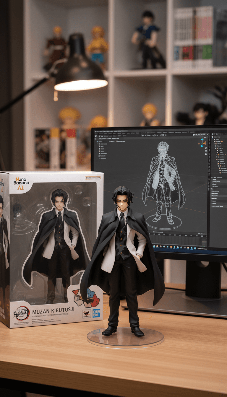 Business suit anime character figures with professional styling and digital sculpting process