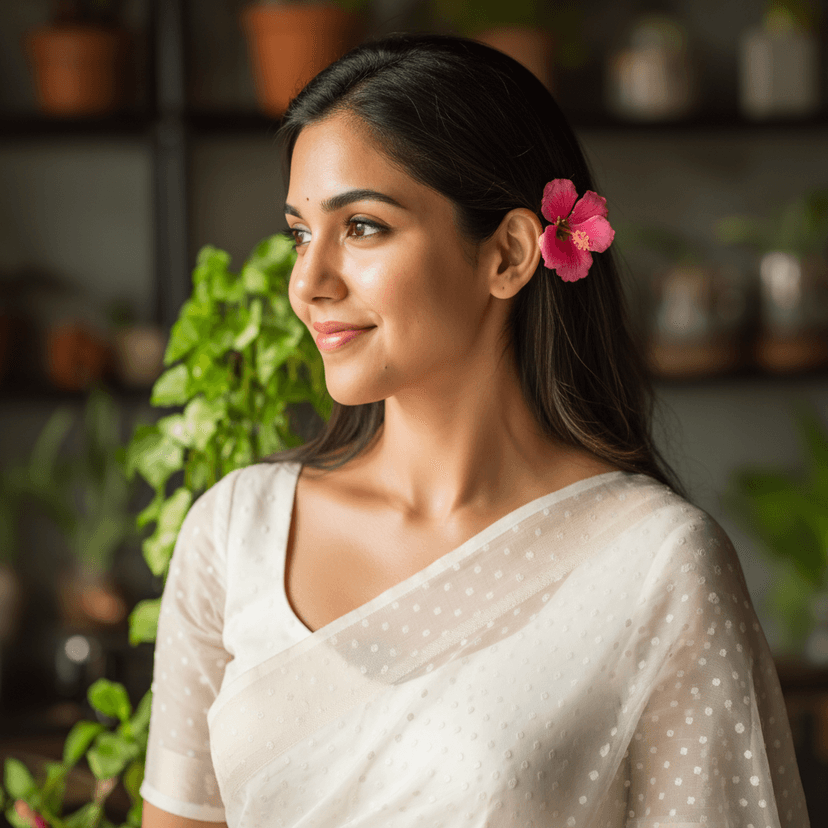 Traditional saree style with AI-enhanced retro Bollywood appearance